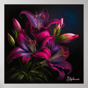 Elegant Fuchsia Red Burgundy Lily Flower Poster