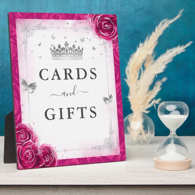 Elegant Fuchsia Silver Crown Cards and Gifts Sign Plaque (Side)