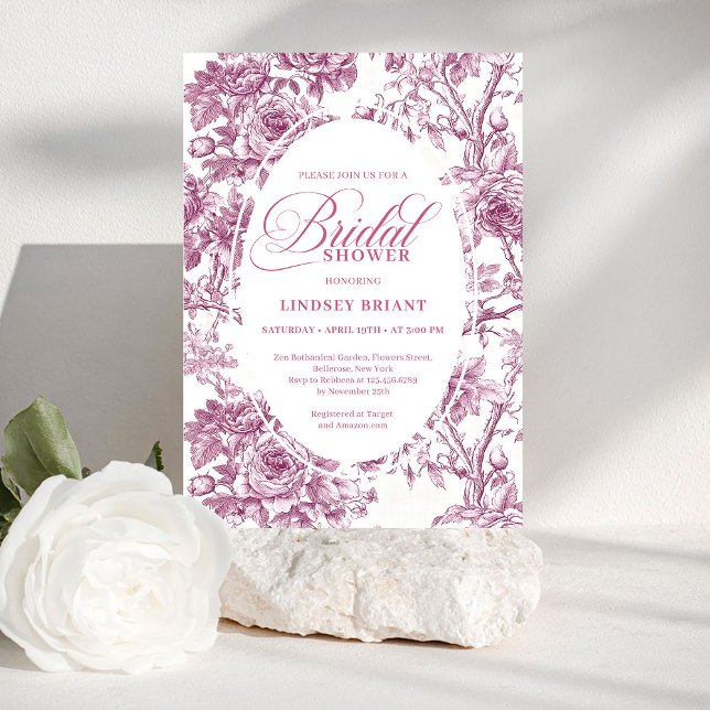Elegant Fuchsia Toile Roses Bridal Shower Invite (Elegant Fuchsia Toile Roses Bridal Shower Invitation

)
