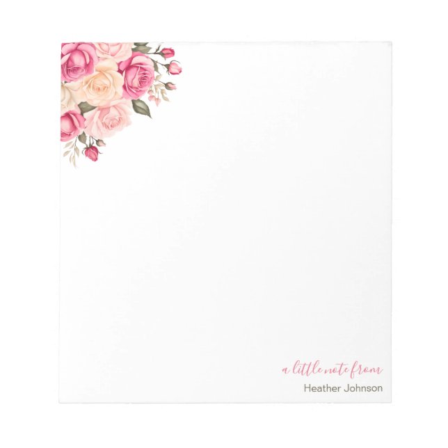 Elegant Fucia Pink and Ivory Rose Custom Notepad (Front)
