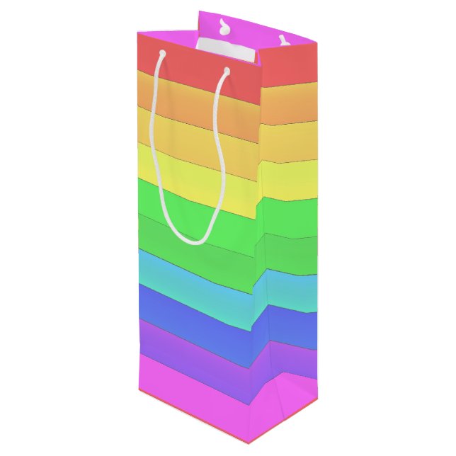 Elegant & Fun Colourful All Over Rainbow Stripes Wine Gift Bag (Back Angled)