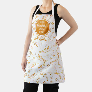 Elegant fun custom gold berries on white pattern apron