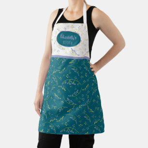 Elegant fun custom teal green blue berry pattern apron