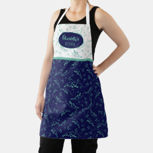 Elegant fun custom teal green blue berry pattern apron