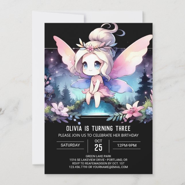 Elegant Fun Fairy Birthday Invitation (Front)