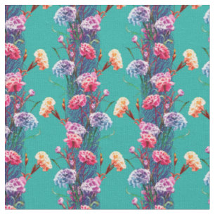Elegant Fun Floral Pattern Colourful Teal Carnatio Fabric