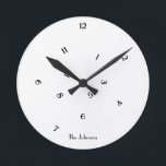 Elegant Fun Jumbled Numbers Room Office Wall Decor Round Clock<br><div class="desc">Custom, personalised, fun cool jumbled numbers acrylic black and white round wall clock for your room, home, office. Its hours all appear to be jumbled, crazily placed, but amazingly it works! Simply type in your name / business or company name / the name of bride & groom / husband &...</div>