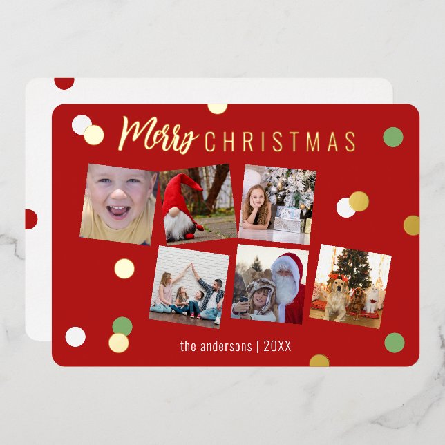 Elegant Fun Merry Christmas Custom Photo Foil Holiday Card (Front/Back)