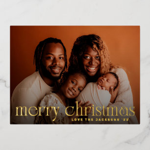 Elegant Fun Merry Christmas Family Gold Photo Foil Holiday Postcard