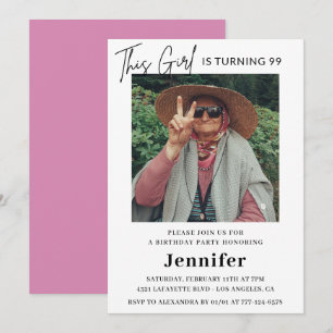 Elegant Fun Pink Photo 99th birthday Invitation