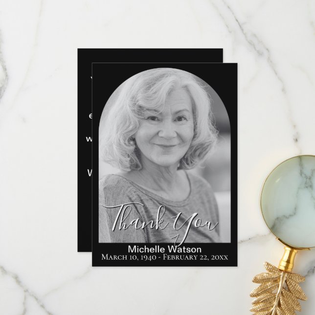 Elegant Funeral Arch Photo Thank You Card (Front/Back In Situ)