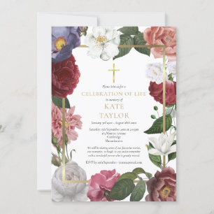 Elegant Funeral Celebration of Life Rose Floral  Invitation