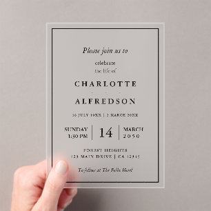 Elegant Funeral   Chic Memorial Service Acrylic Invitations