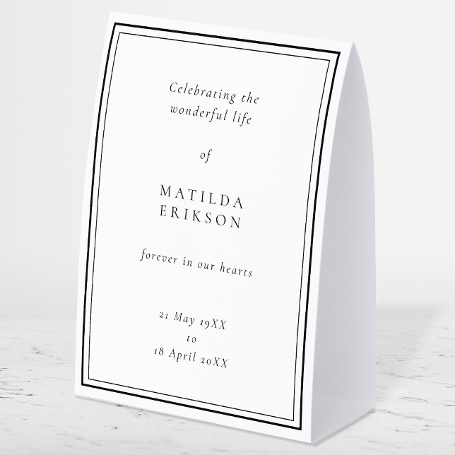 Elegant Funeral | Classic Celebration of Life (Elegant Memorial table tent sign to celebrate the life of your loved one)