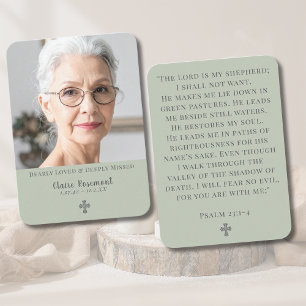 Elegant Funeral Cross Psalm 23 Photo Prayer Card