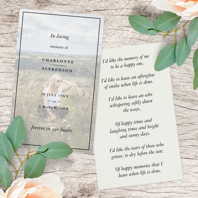Elegant Funeral Favor | Memorial Photo Poem Card (Creator Uploaded)