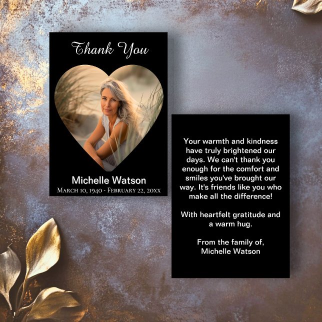 Elegant Funeral Heart Photo Thank You Card (Elegant Funeral Heart Photo Thank You Card)