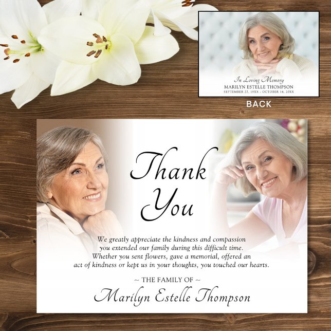 Elegant Funeral Memorial 3 Photos Thank You Card (Creator Uploaded)
