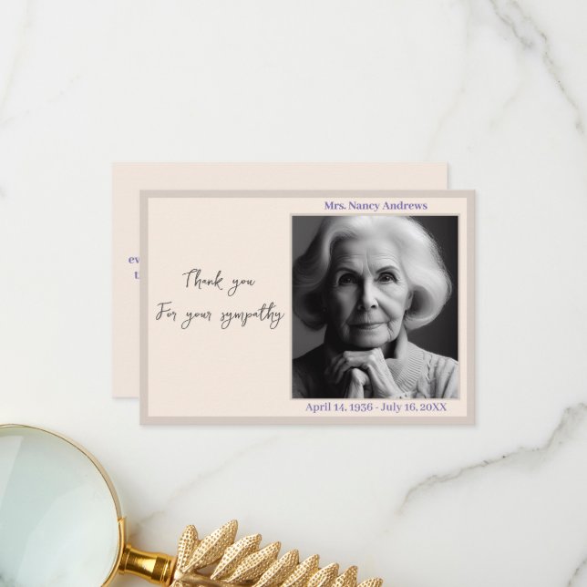 Elegant  Funeral Memorial From Family Thank You Card (Front/Back In Situ)