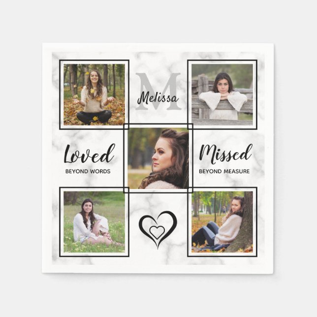 Elegant Funeral Memorial Personalise Photo Collage Napkin (Front)