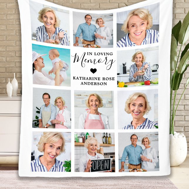 Elegant Funeral Memorial Personalised 11 Photo  Fleece Blanket (Creator Uploaded)