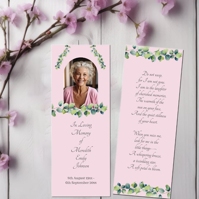 Elegant Funeral Memorial Photo Bookmark Card (Elegant Funeral Memorial Photo Keepsake Card)