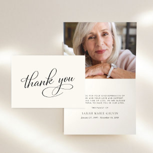 Elegant Funeral Memorial Photo Cream Thank You Card