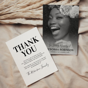 Elegant Funeral Memorial Photo Thank You Card