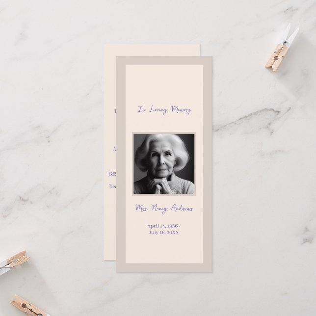 Elegant Funeral Memorial Service Bookmark Card (Front/Back In Situ)