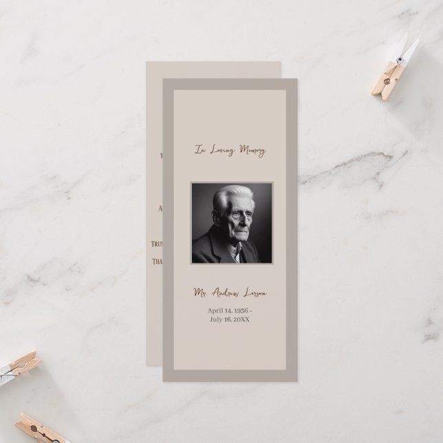 Elegant Funeral Memorial Service Bookmark  Card (Front/Back In Situ)