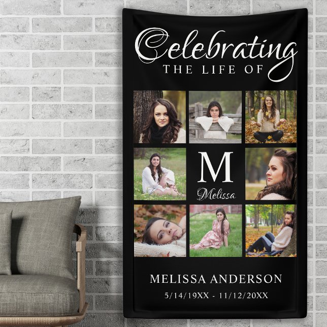 Elegant Funeral Photo Collage Celebration Of Life  Banner (Creator Uploaded)