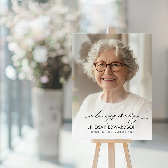 Elegant Funeral Photo In Loving Memory Acrylic Sign (In Loving Memory Elegant Photo Sign for Funeral)