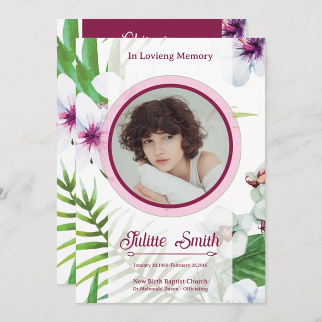 Elegant Funeral Program Card Template  (Front/Back)