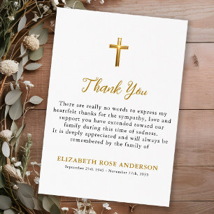 Elegant Funeral Religious Gold Cross Sympathy Thank You Card