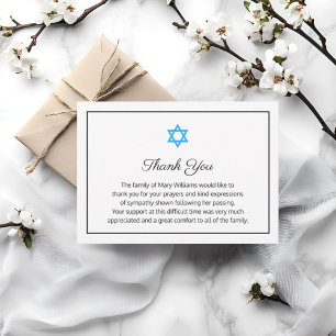 Elegant Funeral Religious Star of David Thank You Card
