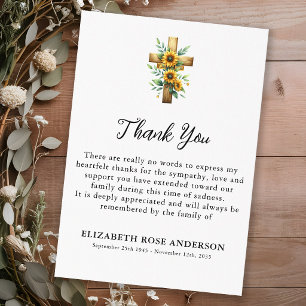 Elegant Funeral Religious Sunflower Cross Sympathy Thank You Card