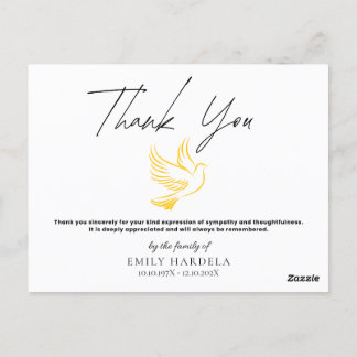 Elegant Funeral Thank You Card - Gold Dove