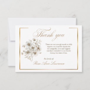 Elegant Funeral White Cosmos Flowers Gold Frame Thank You Card