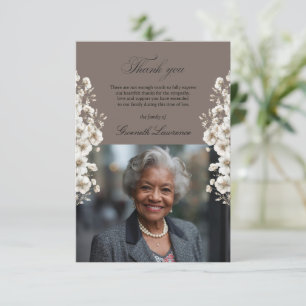 Elegant Funeral White Cosmos Gold Leaves Thank You Card