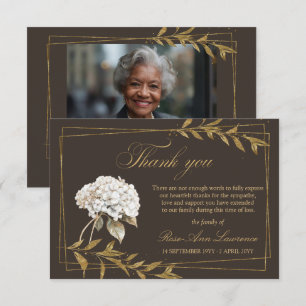 Elegant Funeral White Hydrangea Gold Leaves Thank You Card