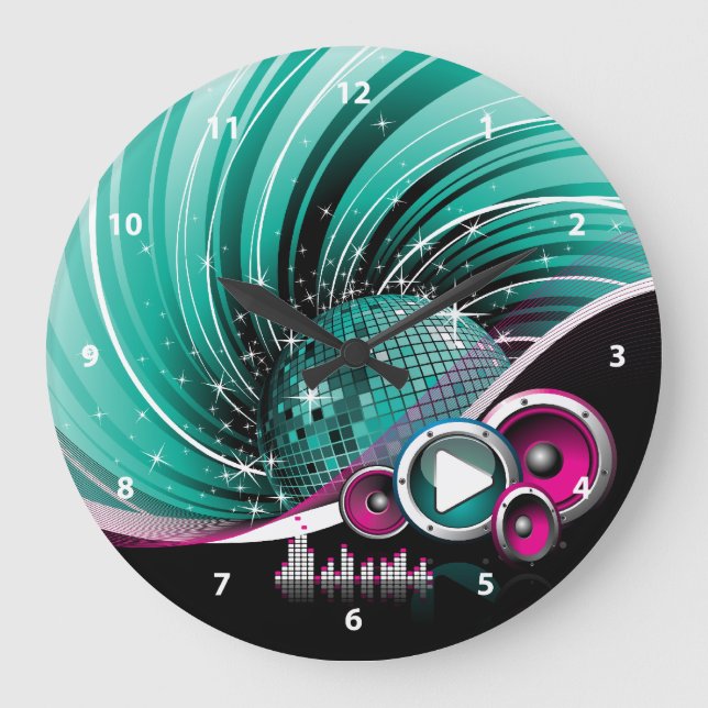 Elegant Funky Girly Disco Ball Vector Large Clock (Front)