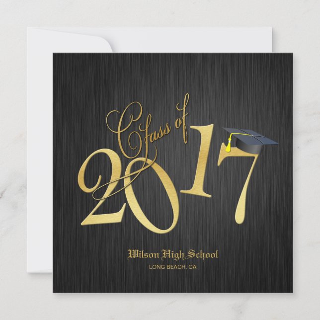 Elegant Funky Gold Class of 2017 Graduation Invitation (Front)