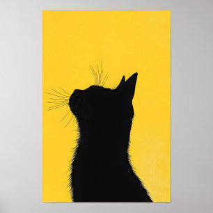 Elegant Funny Black cat in Yellow Baground Poster
