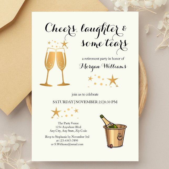 Elegant Funny Cheers Laughter Tears Retirement  Invitation (Creator Uploaded)