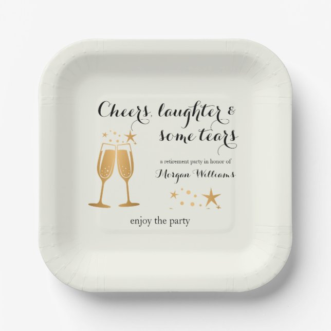 Elegant Funny Cheers Laughter Tears Retirement  Paper Plate (Front)