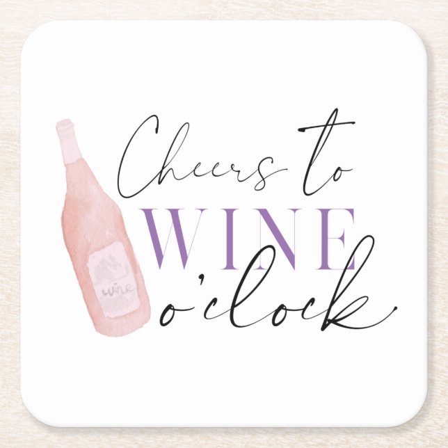 Elegant Funny Cheers Wine o clock party Square Paper Coaster (Front)