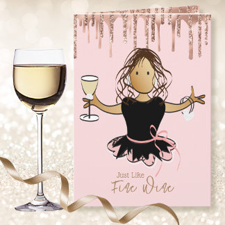 Elegant Funny Female Cartoon Ethnic Wine Birthday  Card