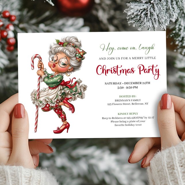 Elegant Funny Grandma Cartoon Christmas Humor  Invitation (Elegant Funny Grandma Cartoon Christmas Humor Invitation

)
