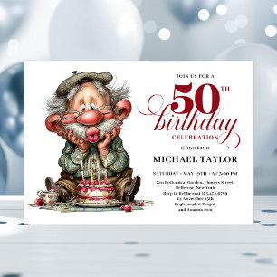 Elegant Funny Man 50th Birthday Humor Cartoon Invitation