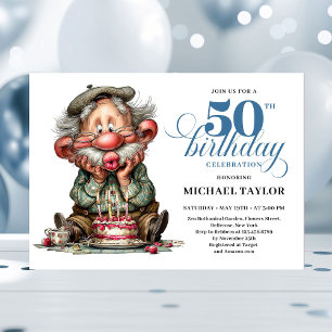 Elegant Funny Man 50th Birthday Humor Cartoon Invitation
